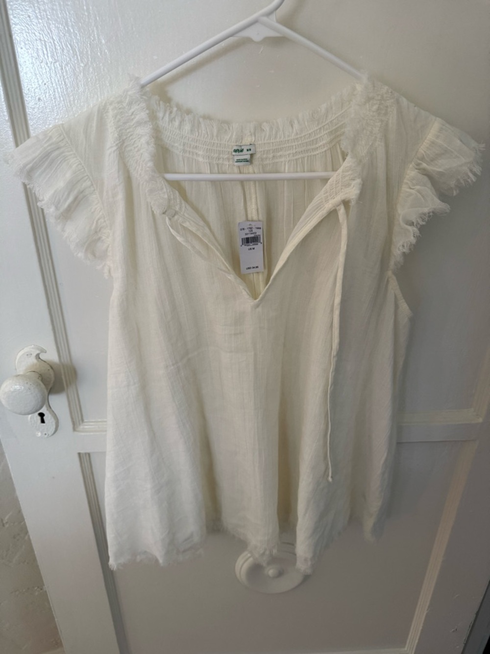Sold - aerie Ivory Tie-Front Gauze Peasant Top